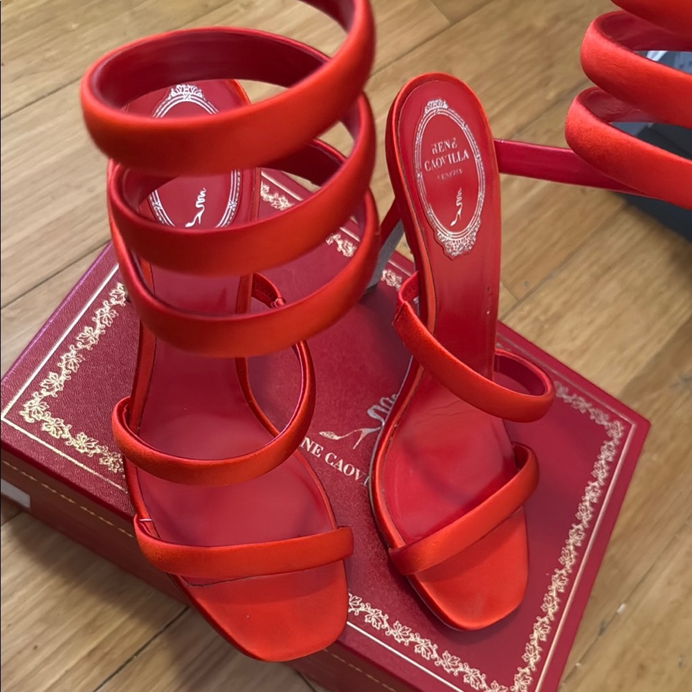 Rene Caovilla Vibrant Red Strappy Heels